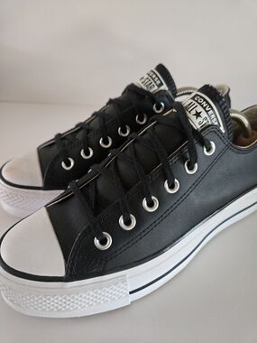 Converse Black Low Top Leather Sneakers with White Sole